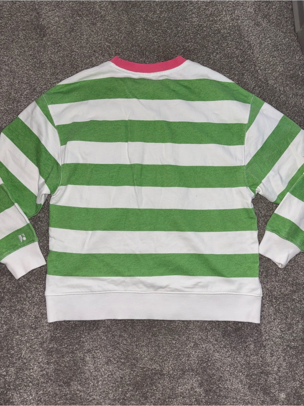 Frank & Oak- SIZE XS -100% Cotton- Striped Green & White Crewneck Sweater - Picture 5 of 7